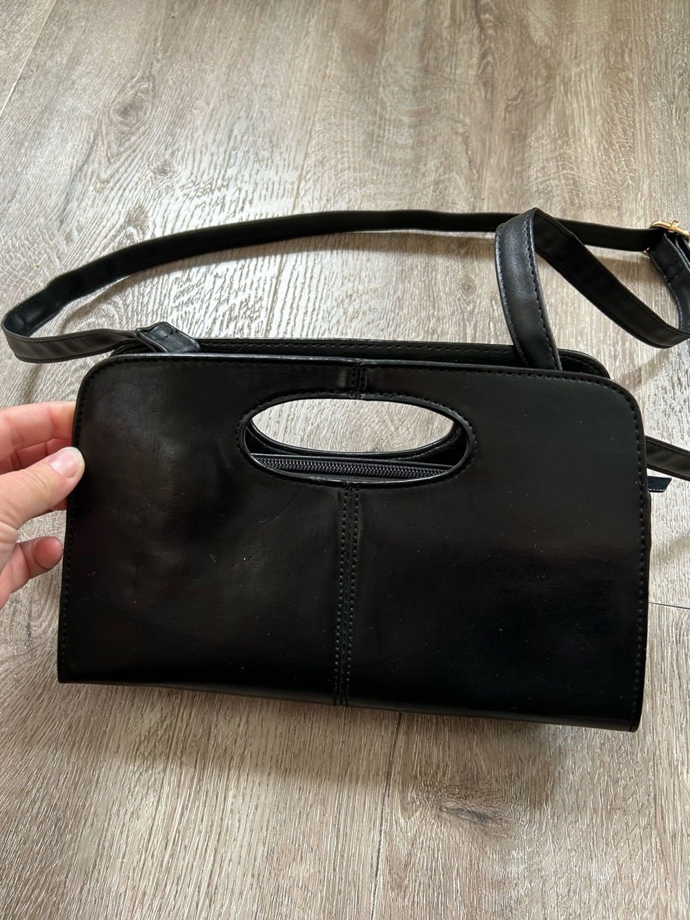 90’s Style Mini Black Crossbody Handbag with Top Handle Cutout